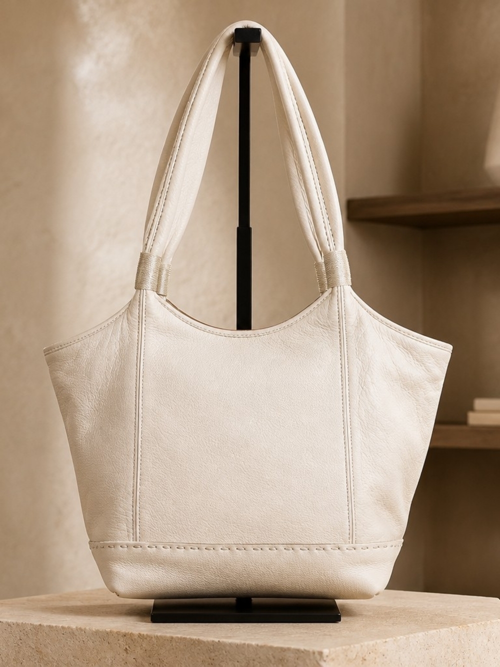 Vintage The Sak Taupe Pebbled Leather Shoulder Hobo Tote - Picture 4 of 15
